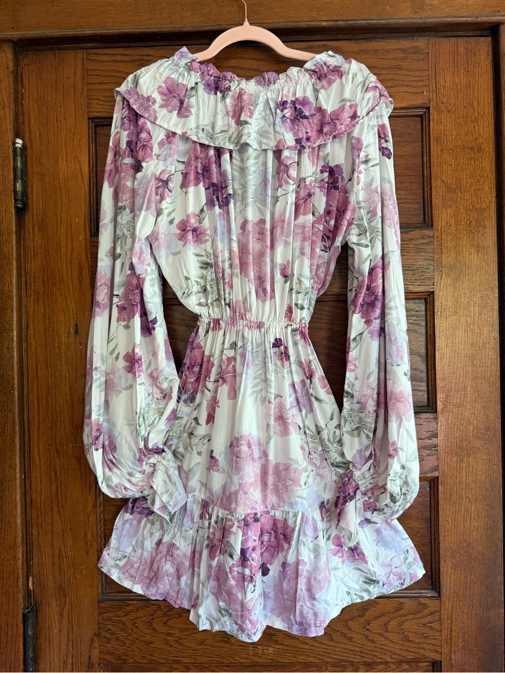 NWT BALI ELF Balloon Sleeve Ruffle V Neck Mini Dress Flowy Floral Alice US M - Picture 12 of 16